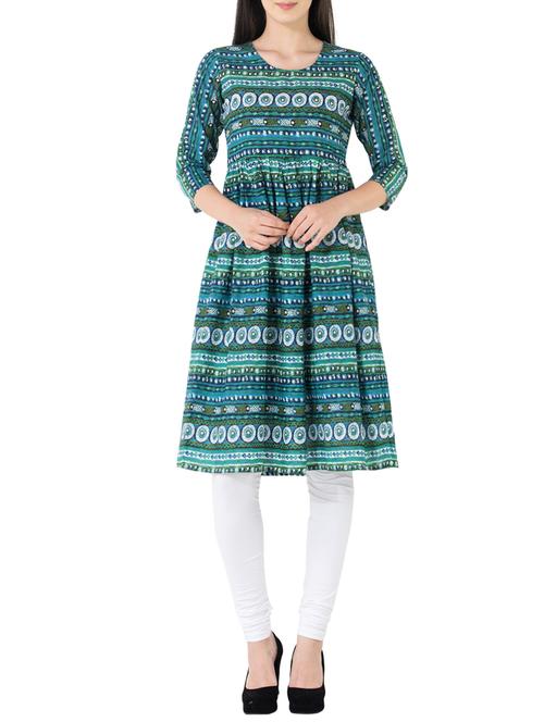 green cotton flared kurta - 14549284 - Very Small Image - 1