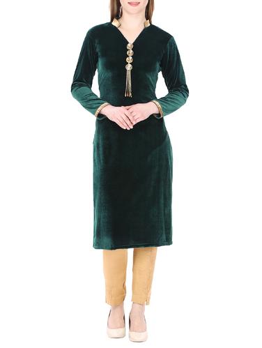 green velvet woolen kurta - 14549304 - Very Small Image - 1