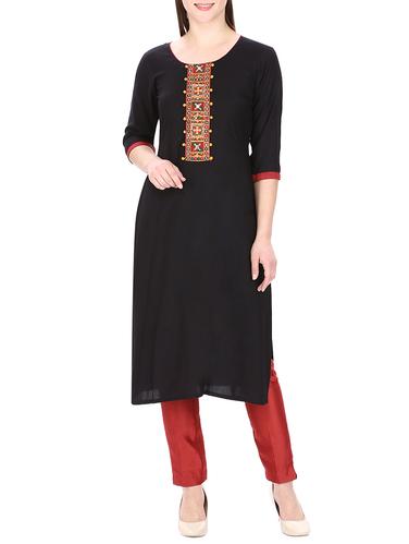 black silk blend straight kurta - 14549309 - Very Small Image - 1