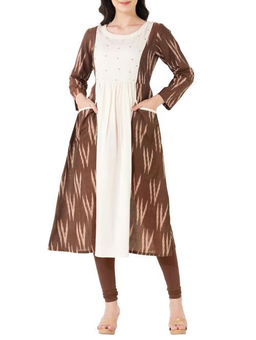 brown rayon flared kurta - 14549319 - Standard Image - 1