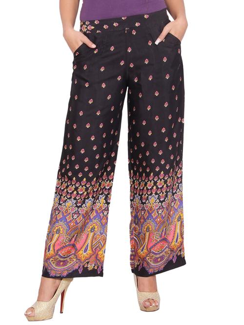 black printed rayon palazzo - 14549918 - Very Small Image - 1
