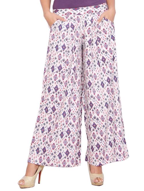 white printed rayon palazzo - 14549921 - Very Small Image - 1