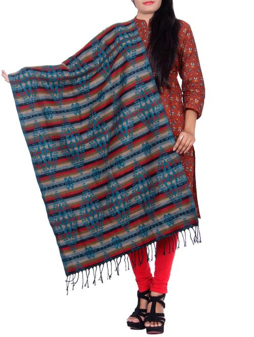 multi colored woolen shawl - 14549986 - Very Small Image - 1