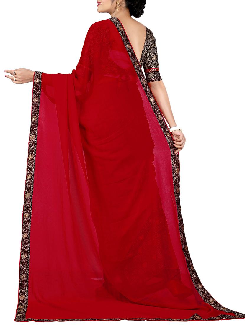 cherry red bordered saree with blouse - 14551263 - Zoom Image - 2