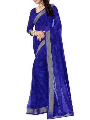 midnight blue printed saree with blouse - 14551360 - Standard Image - 2