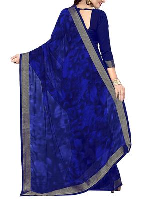 midnight blue printed saree with blouse - 14551360 - Standard Image - 3