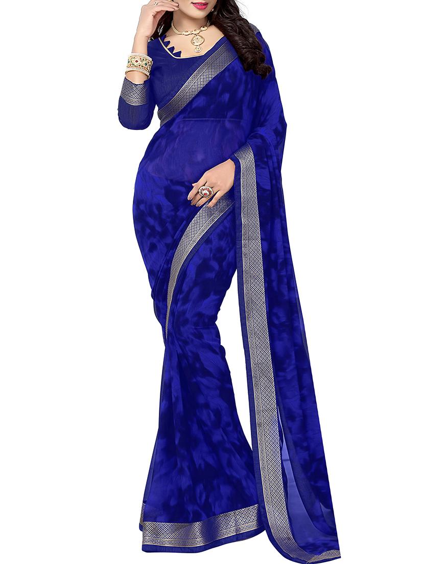 midnight blue printed saree with blouse - 14551360 - Zoom Image - 1