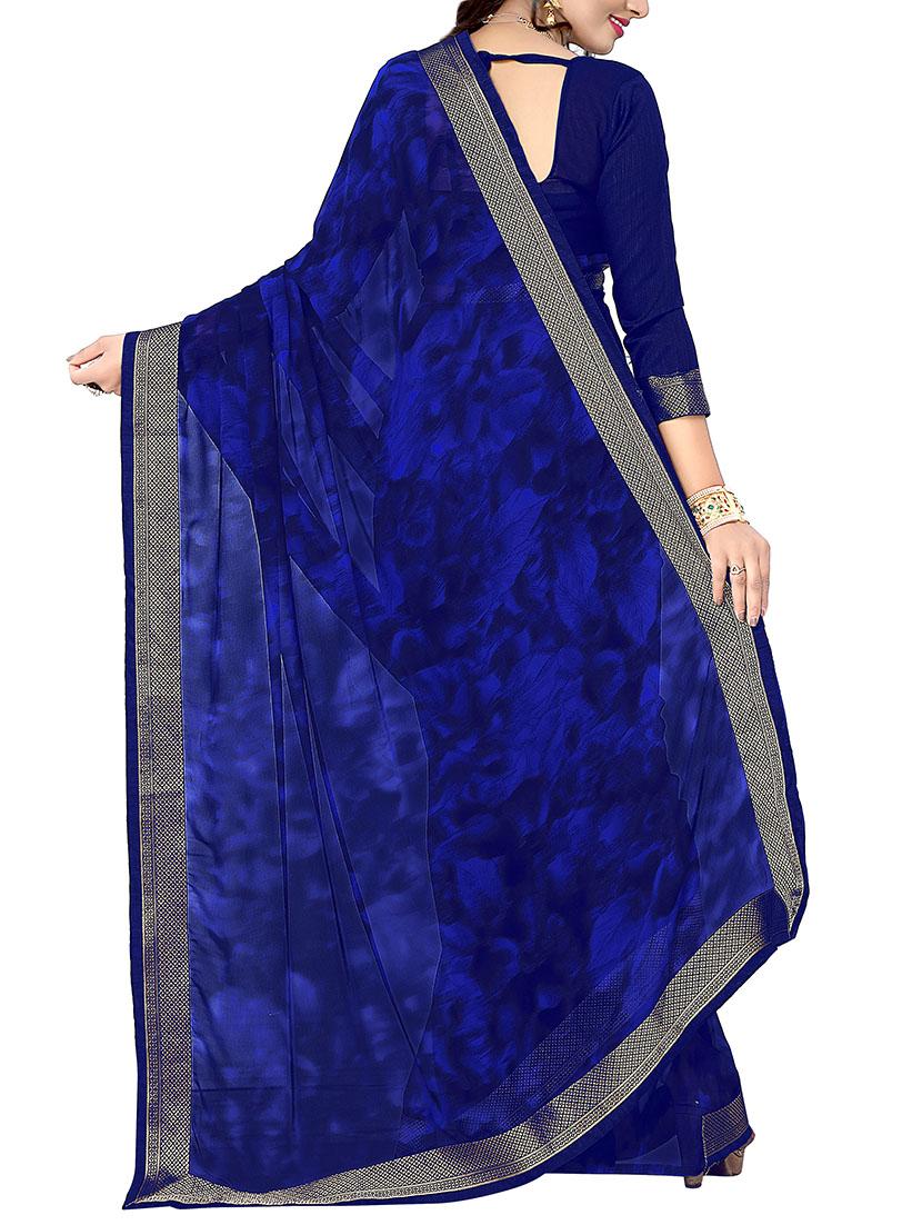 midnight blue printed saree with blouse - 14551360 - Zoom Image - 3