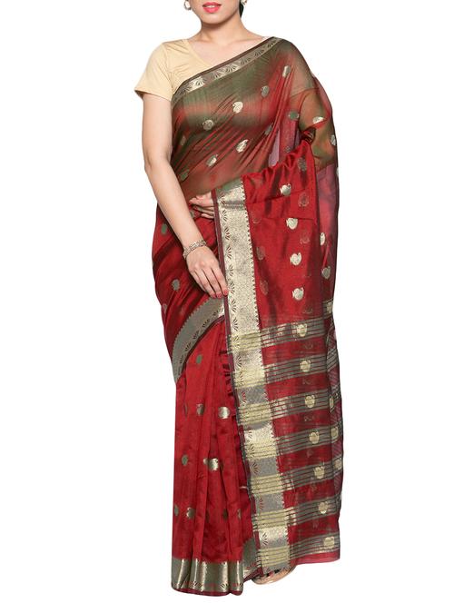 red silk banarasi saree with blouse - 14551679 - Standard Image - 1