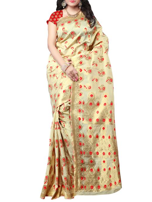 beige banarasi saree - 14552248 - Very Small Image - 1