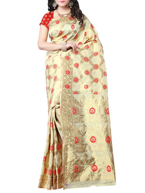 beige banarasi saree - 14552250 - Very Small Image - 1