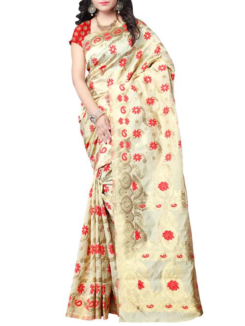 beige banarasi saree - 14552251 - Very Small Image - 1
