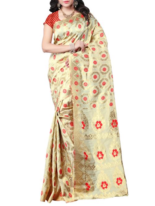 beige art silk banarasi saree with blouse - 14552252 - Very Small Image - 1