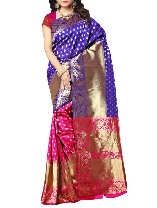 blue banarasi saree - 14552254 - Very Small Image - 1