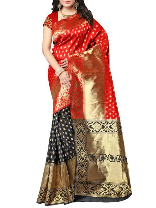 red banarasi saree with blouse - 14552255 - Very Small Image - 1