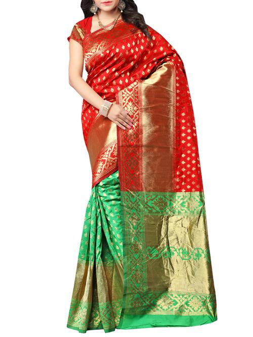 red banarasi saree with blouse - 14552257 - Very Small Image - 1