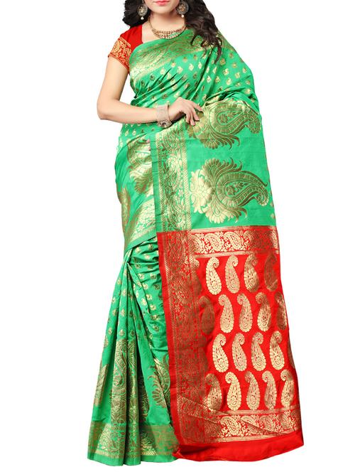 green banarasi saree with blouse - 14552264 - Very Small Image - 1