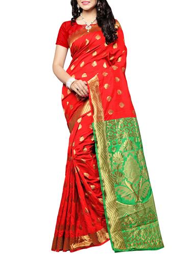 red banarasi saree with blouse - 14552265 - Very Small Image - 1