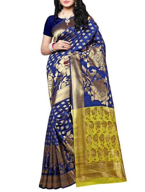 blue banarasi saree with blouse - 14552272 - Very Small Image - 1
