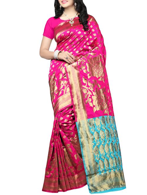 pink banarasi saree with blouse - 14552276 - Very Small Image - 1
