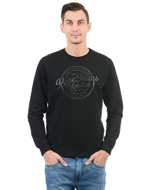 black cotton chest print sweatshirt - 14552459 - Very Small Image - 1