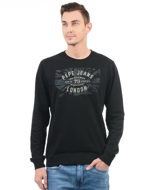 black cotton chest print sweatshirt - 14552466 - Very Small Image - 1