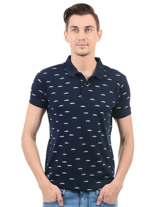 navy blue cotton all over print tshirt - 14552471 - Standard Image - 1
