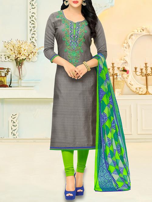 grey chanderi cotton unstitched dress material - 14552795 - Very Small Image - 1
