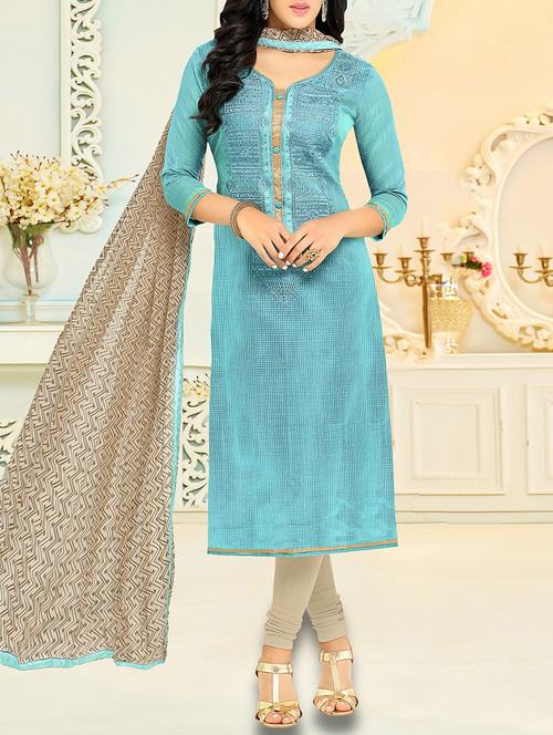 sky blue art silk unstitched dress material - 14552797 - Very Small Image - 1