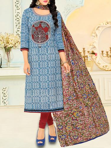 blue chanderi cotton unstitched dress material - 14552802 - Very Small Image - 1