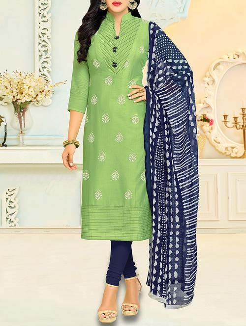 green chanderi cotton unstitched dress material - 14552808 - Very Small Image - 1