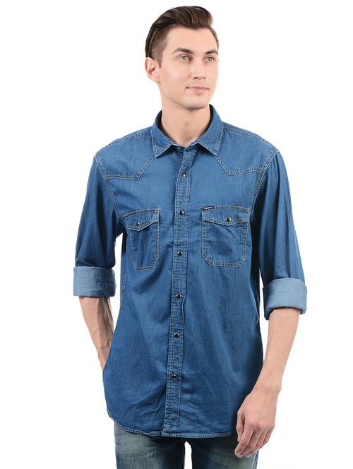 blue denim casual shirt - 14553054 - Very Small Image - 1