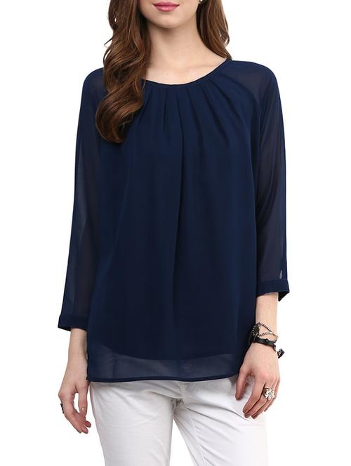 navy blue georgette top - 14553276 - Very Small Image - 1
