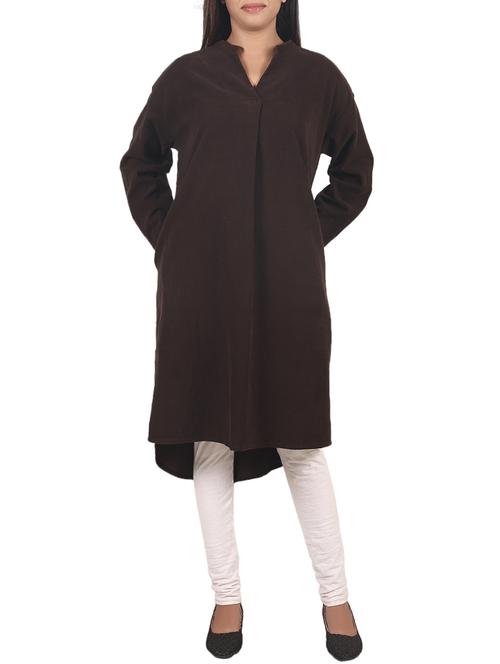 brown cotton high-low kurta - 14553499 - Very Small Image - 1