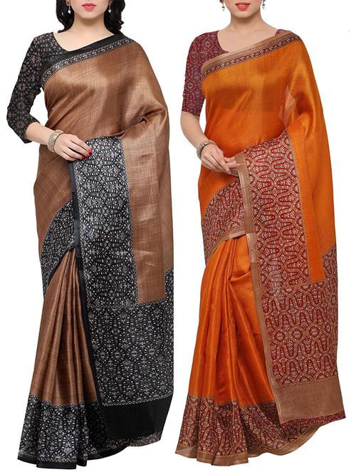 multi colored tussar silk combo saree with blouse - 14553699 - Very Small Image - 1