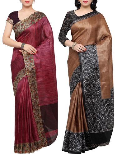 multi colored tussar silk combo saree with blouse - 14553700 - Very Small Image - 1