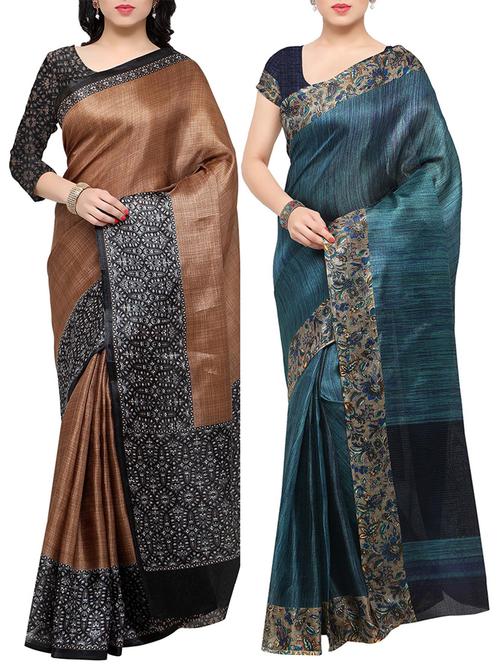 multi colored tussar silk combo saree with blouse - 14553701 - Standard Image - 1