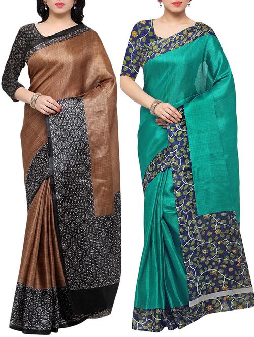 multi colored tussar silk combo saree with blouse - 14553703 - Very Small Image - 1
