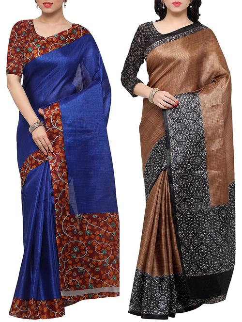 multi colored tussar silk combo saree with blouse - 14553704 - Very Small Image - 1