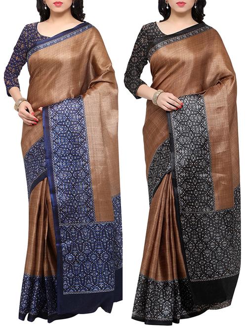 multi colored tussar silk combo saree with blouse - 14553706 - Very Small Image - 1