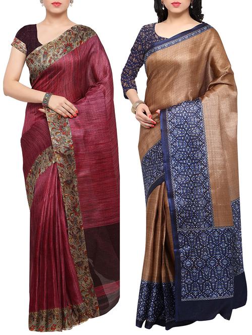 multi colored tussar silk combo saree with blouse - 14553713 - Standard Image - 1