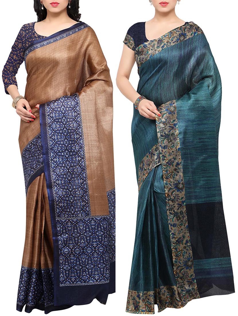 multi colored tussar silk combo saree with blouse - 14553714 - Zoom Image - 1