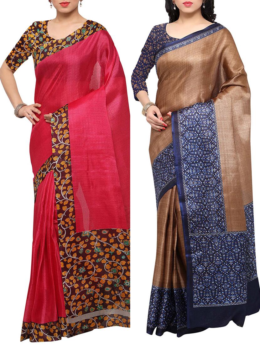 multi colored tussar silk combo saree with blouse - 14553715 - Zoom Image - 1