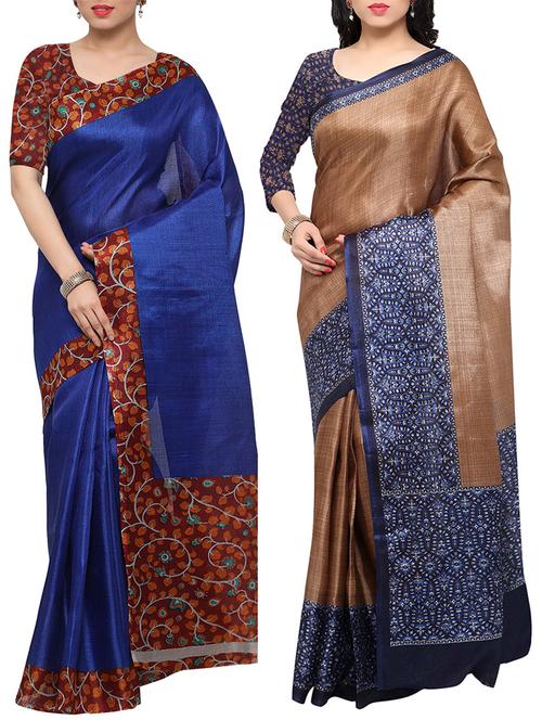 multi colored tussar silk combo saree with blouse - 14553717 - Standard Image - 1