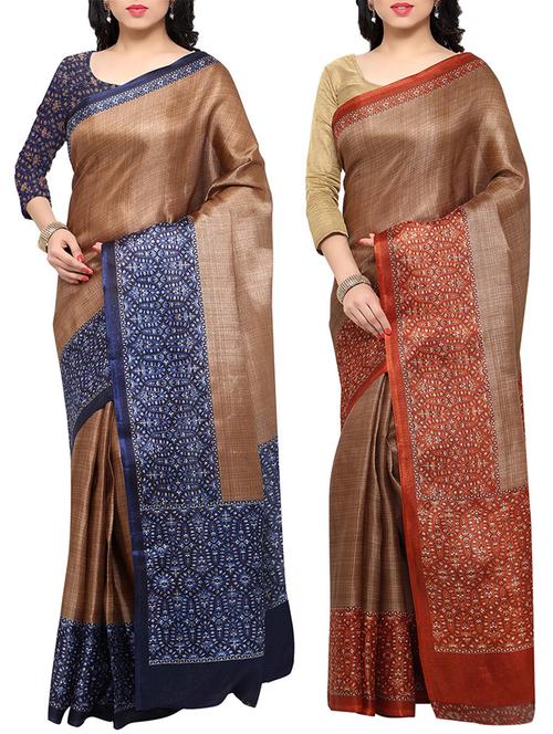 multi colored tussar silk combo saree with blouse - 14553720 - Standard Image - 1