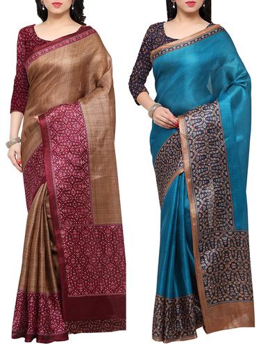 multi colored tussar silk combo saree with blouse - 14553722 - Very Small Image - 1