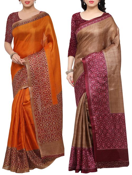 multi colored tussar silk combo saree with blouse - 14553724 - Standard Image - 1