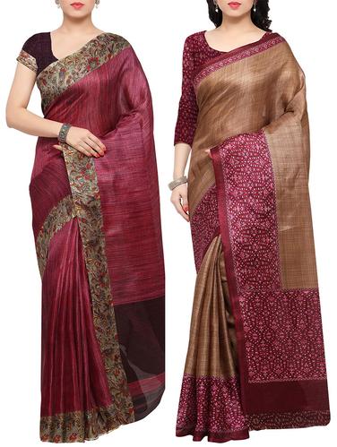 multi colored tussar silk combo saree with blouse - 14553725 - Very Small Image - 1