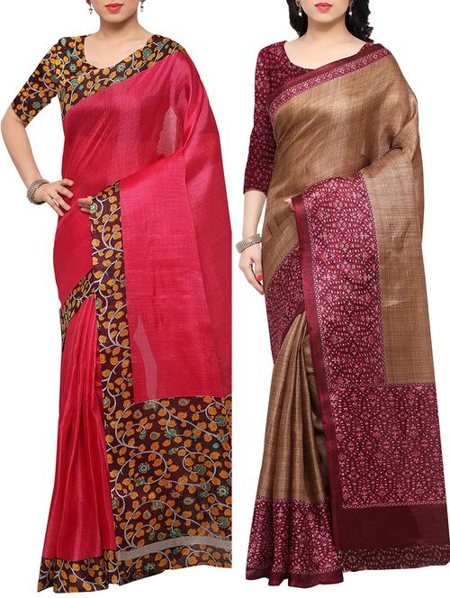 multi colored tussar silk combo saree with blouse - 14553727 - Standard Image - 1
