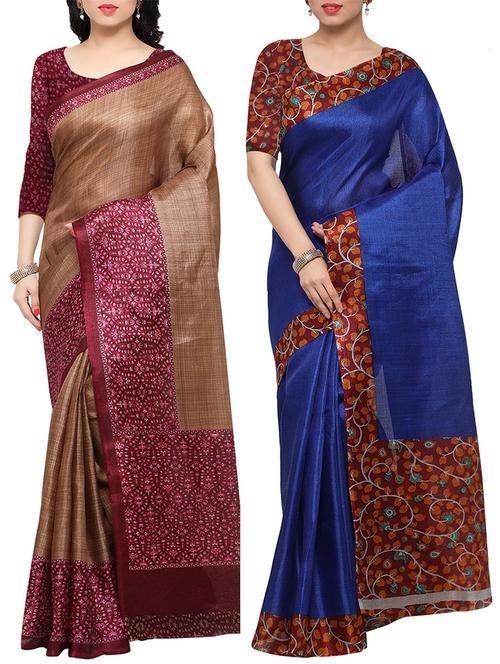 multi colored tussar silk combo saree with blouse - 14553729 - Standard Image - 1